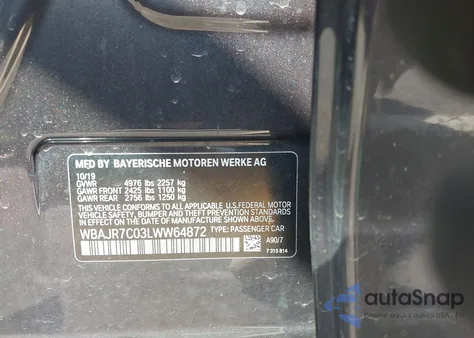 2020 BMW 530I xDrive z USA, uszkodzony, nr VIN WBAJR7C03LWW64872